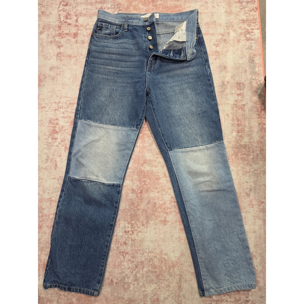 KanCan Patchwork Colorblock Straight Leg Jeans Exposed Button Fly Size 5